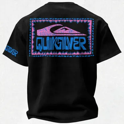 Retro Geometric Quiksilver Logo Printed Men's T-shirt
