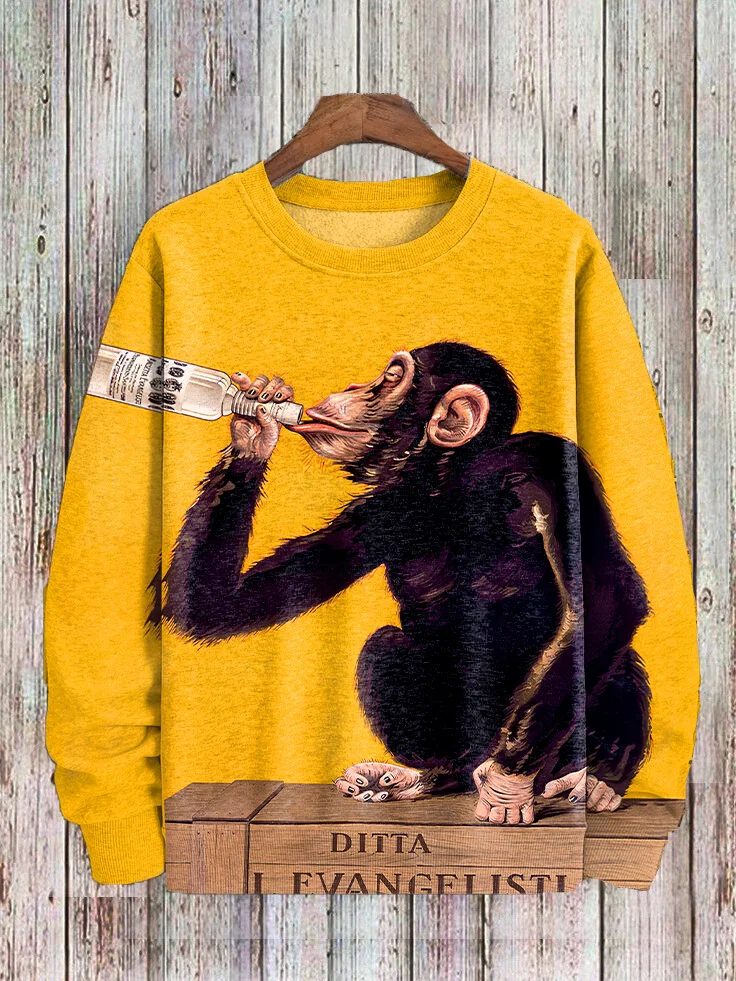 Men's Gorilla Drinking Wine Art Print Casual Sweatshirt