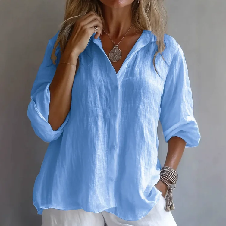 Women's Retro Button Down Cotton Linen Comfy Shirt