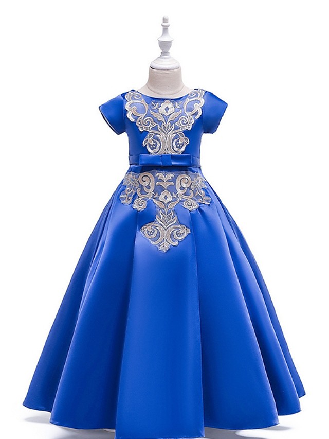 Bellasprom Floor-length Short Sleeves A-Line Flower Gril Dress With Bow Appliques Bellasprom