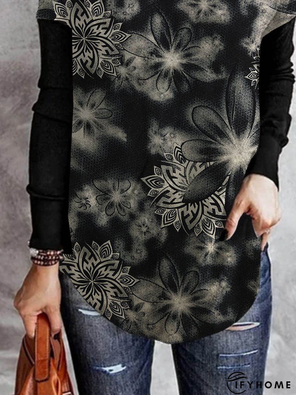 Floral Loose Jersey Vacation V Neck Tunic Top | IFYHOME