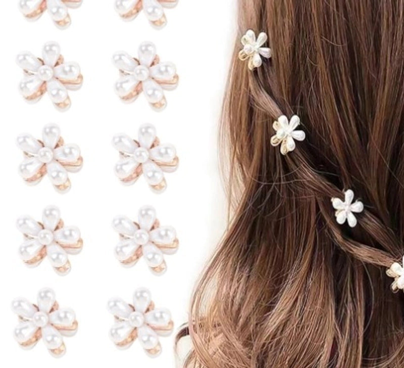 Women’s Sweet Minimalist Flower Metal Inlay Resin Rhinestones Pearl Hair Claws