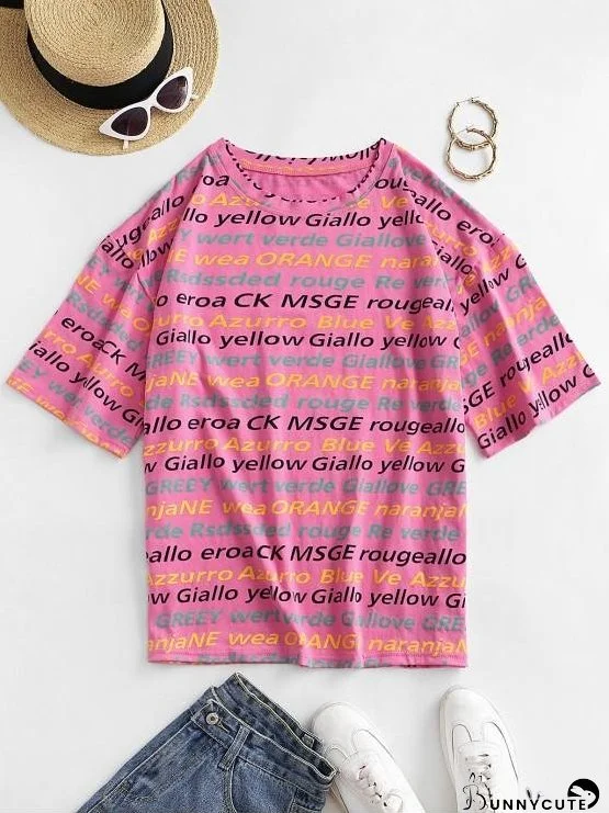 Letter Graphic Drop Shoulder Loose T-shirt for Women