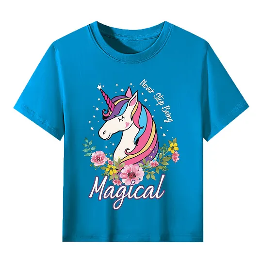 【2Y-13Y】Never Stop Being, Magical Unicorn Graphic T-Shirt For Kids