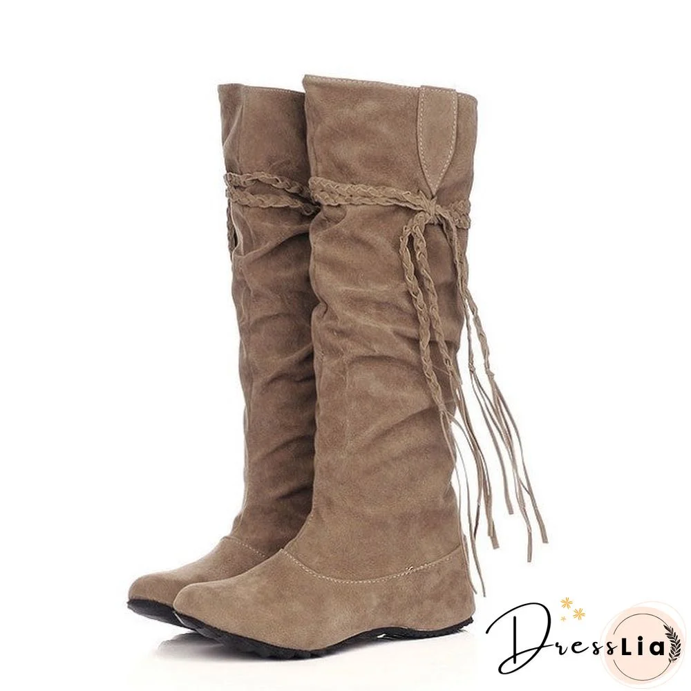 Women's Wedge Heel Ruffles / Knee High Boots Slouch Boots Fall / Winter Black / Pink / Brown