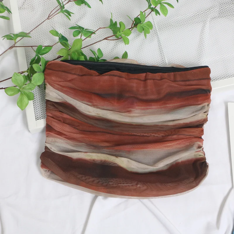 Uveng Sweet Cool Hottie Ultra-Short Umbilical Wrap Chest Sleeveless Coat Yarn Folding Tie Dye Chest Tight Waistcoat 8852