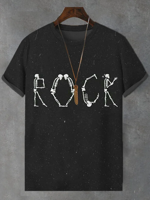 Men's Skeleton Bones Rock Graphic Print T-Shirt