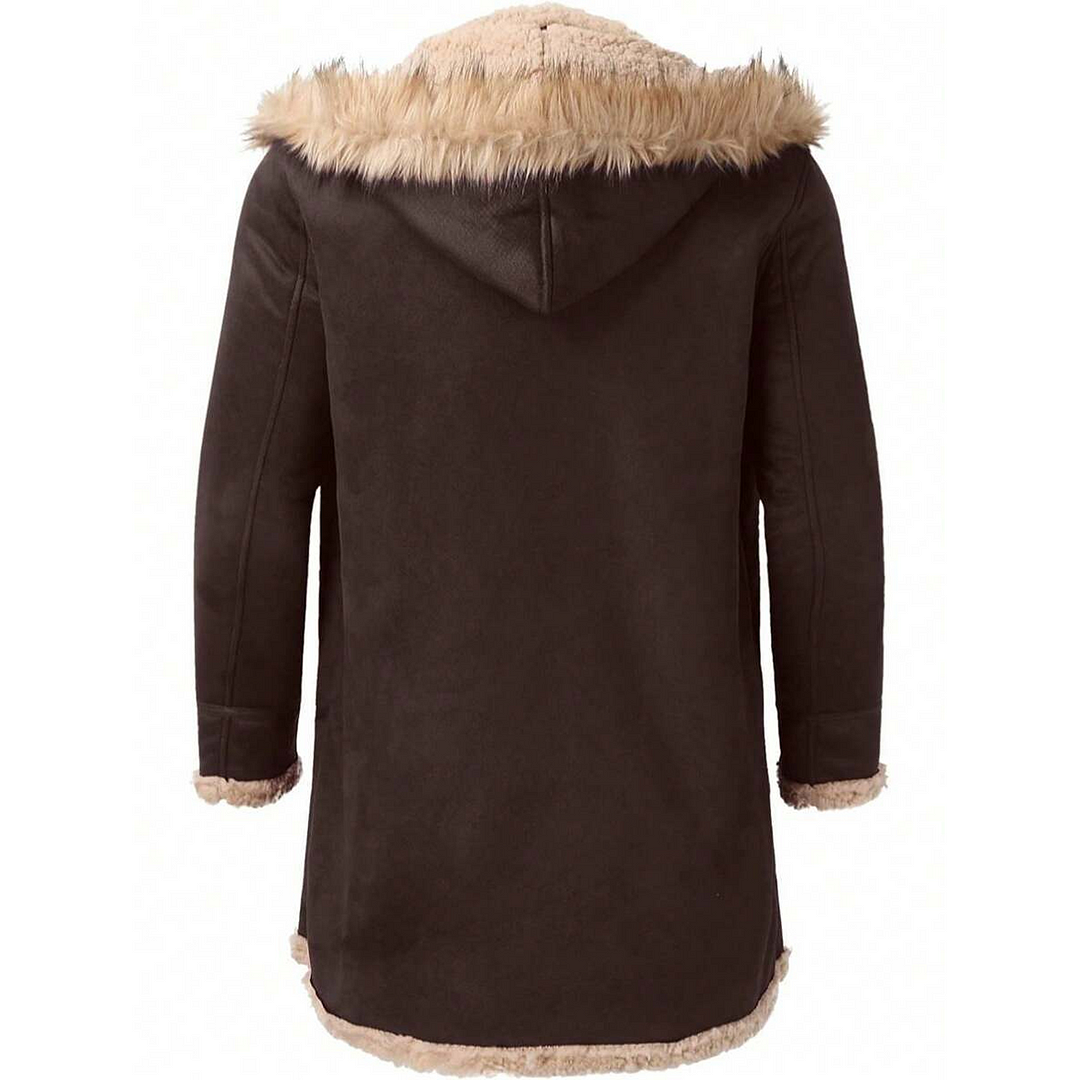 Men's Vintage Suede Patchwork Lamb Fleece Multi-Pocket Reverse Collar Outdoor Jacket Coat-inspireuse