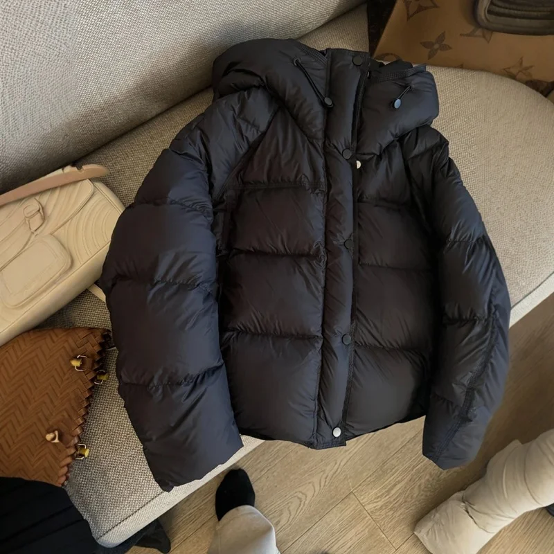 Toloer Merard Coffee Color Short Small Hooded Down Jacket Women's Winter 2024 New White Duck Velvet Thick Coat-Outfit Ideas