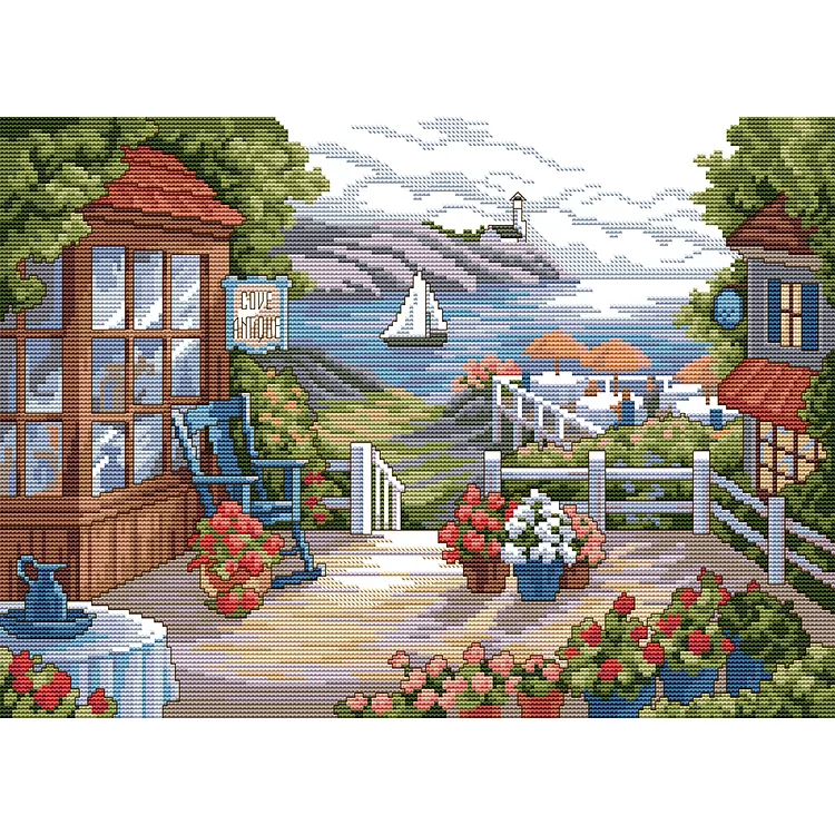 Joy Sunday Terrace Blooming Flowers 14Ct Stamped Cross Stitch 44*33Cm