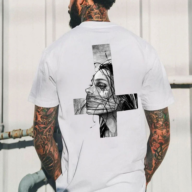 Hopeless Lady Was Crucified Dark Style Print T-shirt