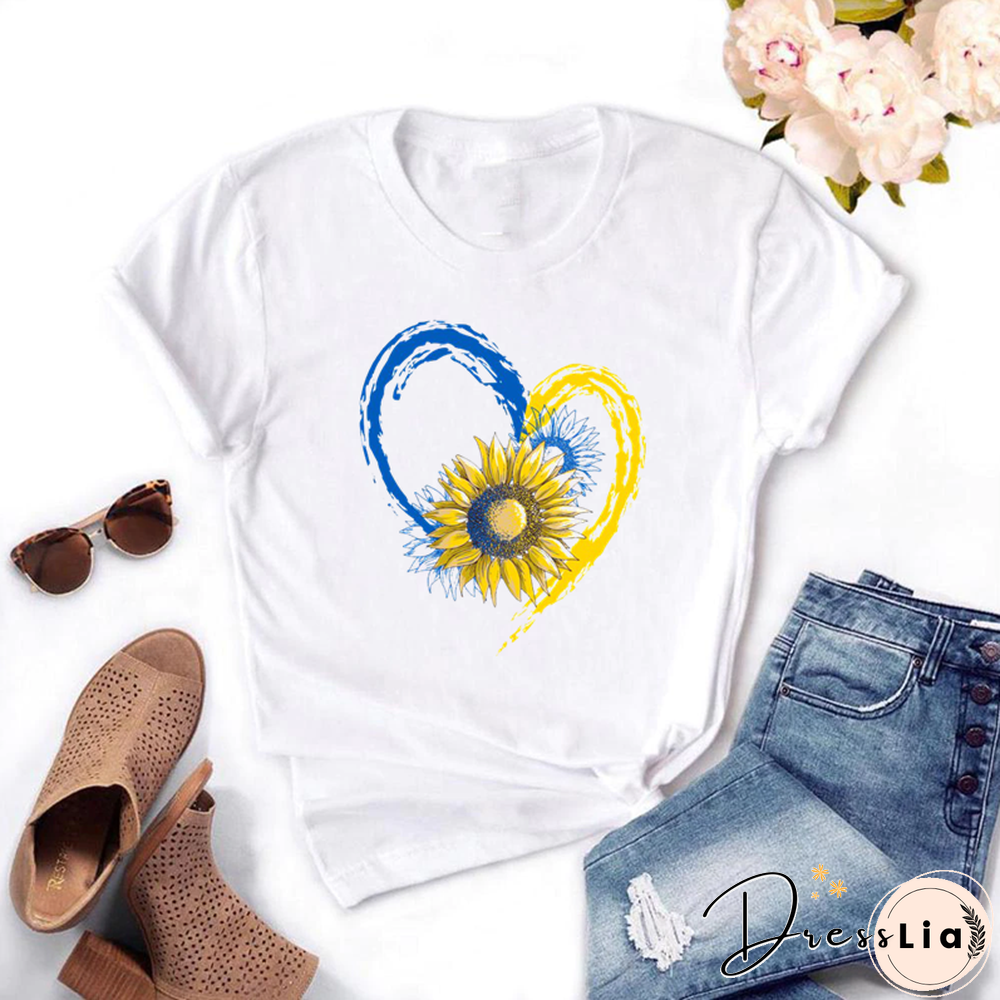 Cool Ukraine Flag Sunflower Vintage Ukrainian Lovers Ukraine Print Women Graphic T-Shirt Summer Y2K Top Casual Oversized T Shirt