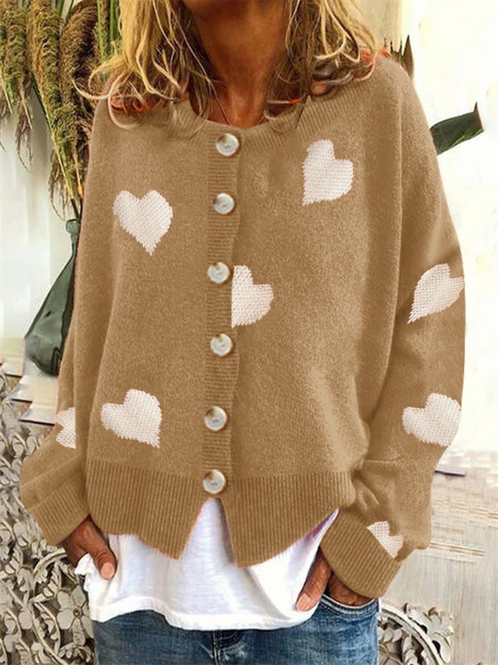 Europe and The United States in The Fall and Winter New Women's Knitwear Love Print Cardigan Sweater
