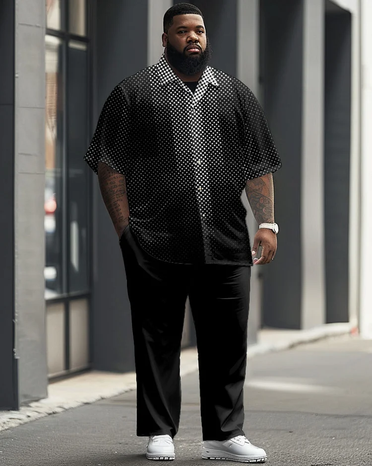 Men's Plus Size Business Polka Dot Geometric Print Short Sleeve Shirt Suit