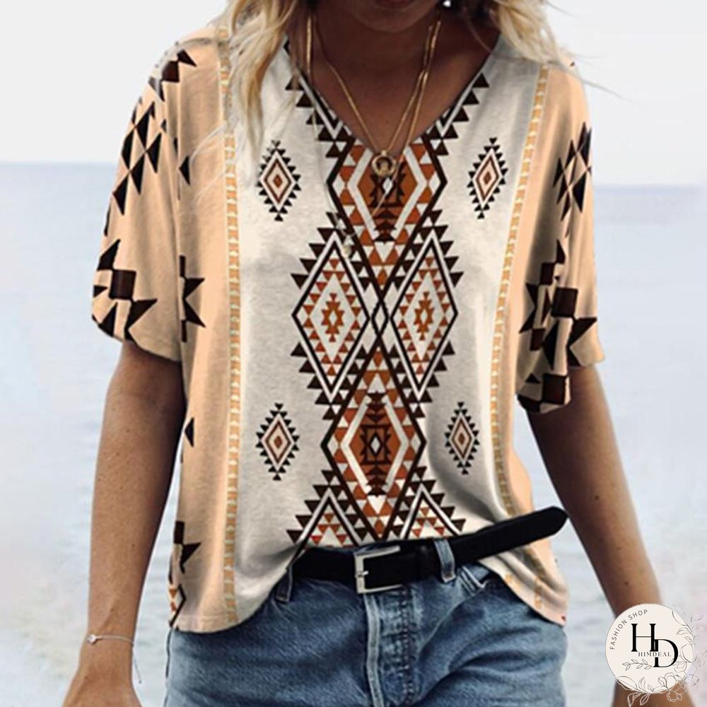 Retro Ethnic Style Short Sleeve  T-Shirt