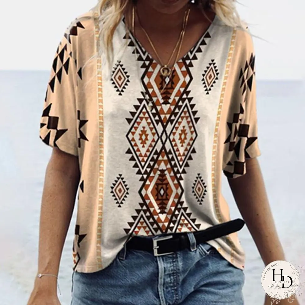 Retro Ethnic Style Short Sleeve  T-Shirt