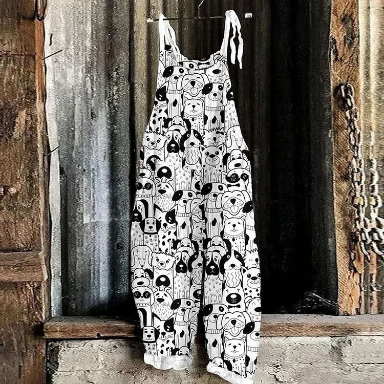 Dog Print Loose Casual Jumpsuit