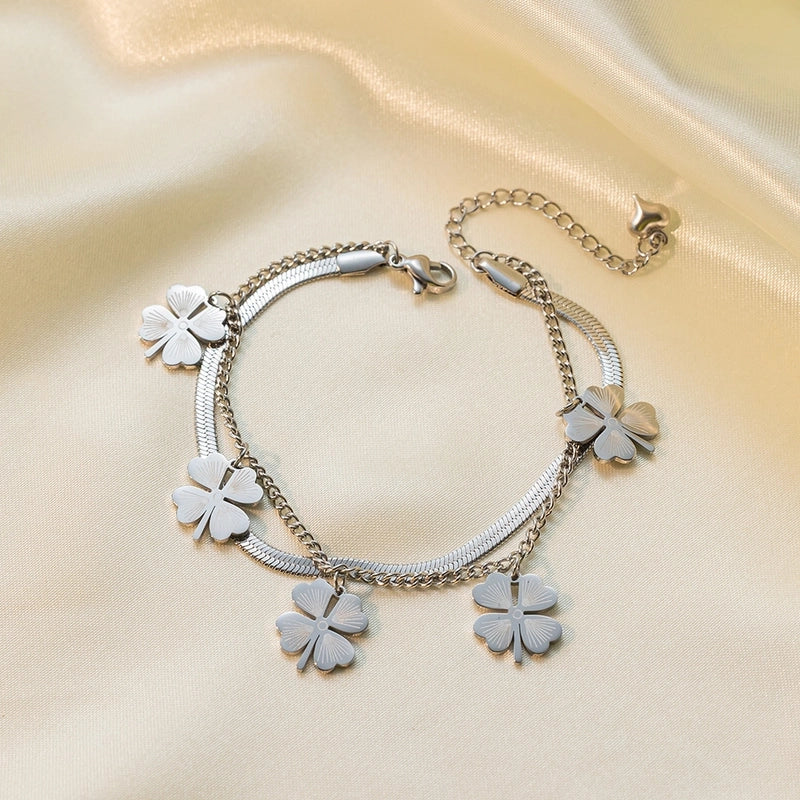 Casual Minimalist Eye Flower Butterfly Titanium Steel Zircon Bracelets In Bulk