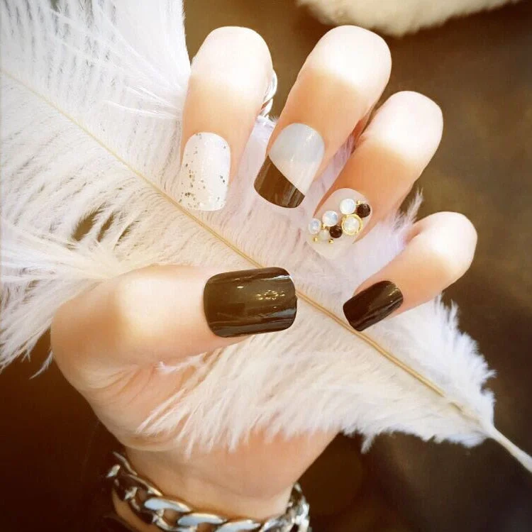 24pcs Matte False Nail Press On Nail With Glue Round Graffiti Fake Nail Manicure Nail Art Decoration  Nail Art Tools-Nail Inspo