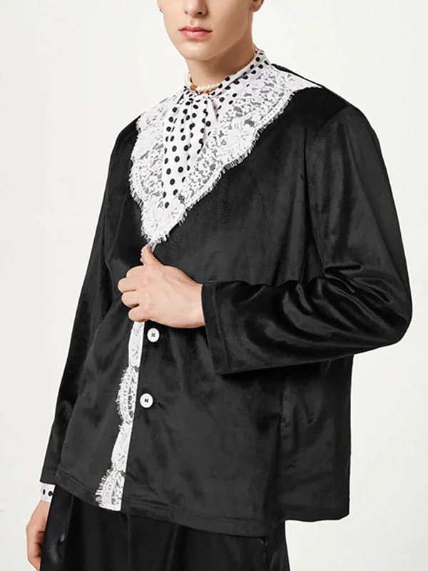 Aonga - Mens Lace Patchwork Long Sleeve Blazer J