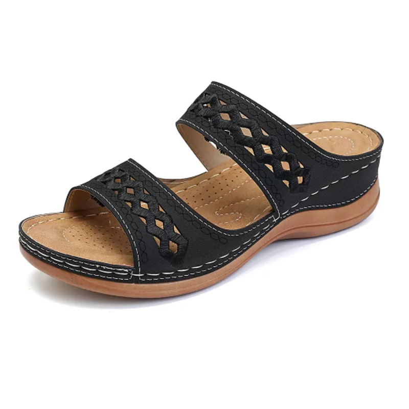 Zig Zag Stitch Wedge Sandal