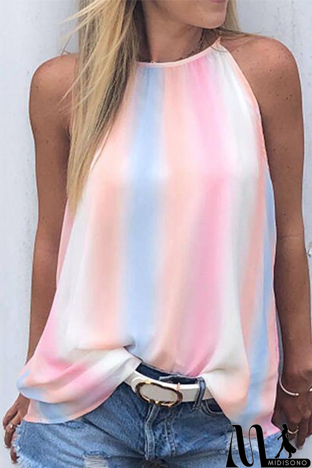 MidiSono - Rainbow Tie Dye Halter Loose Tank Top