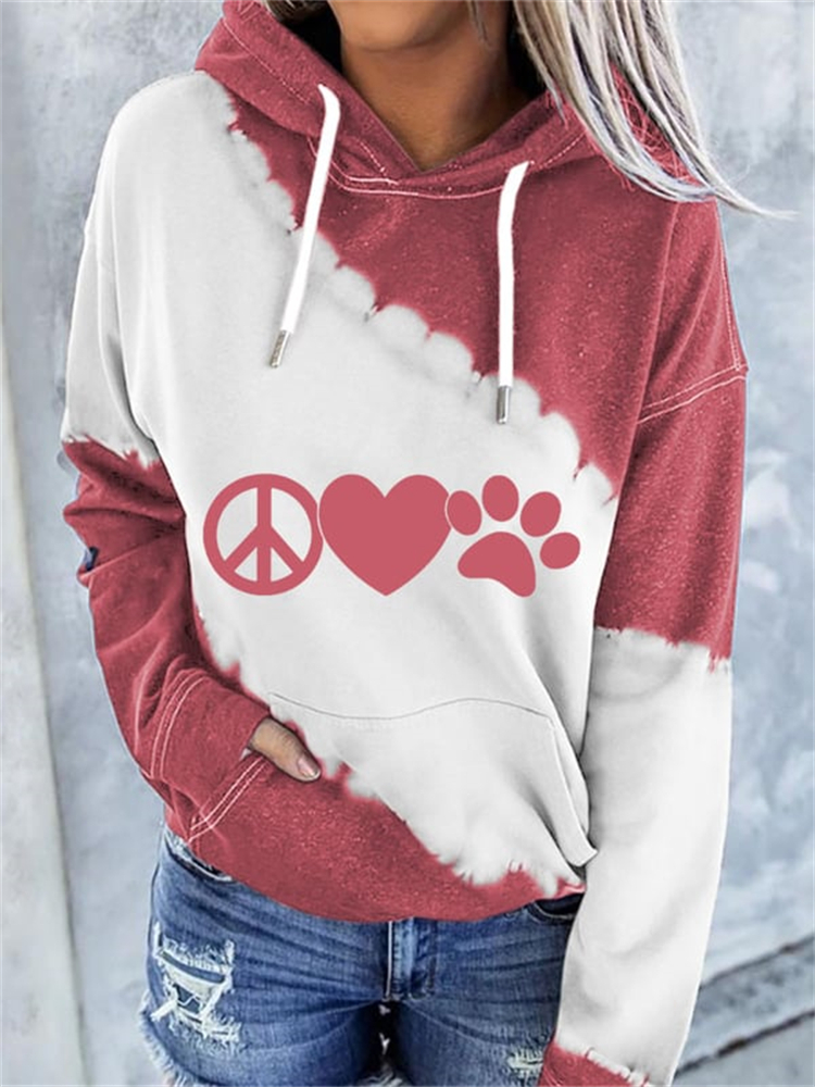 Heart Dog Paw Tie Dye Long Sleeve Hoodie wearshes
