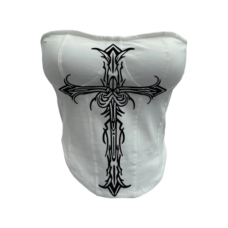 Nigikala Nigikala Cross Print Chest Vest Sling Female With Chest Cushions Anti-Slip Strip Short Babes Top 1298