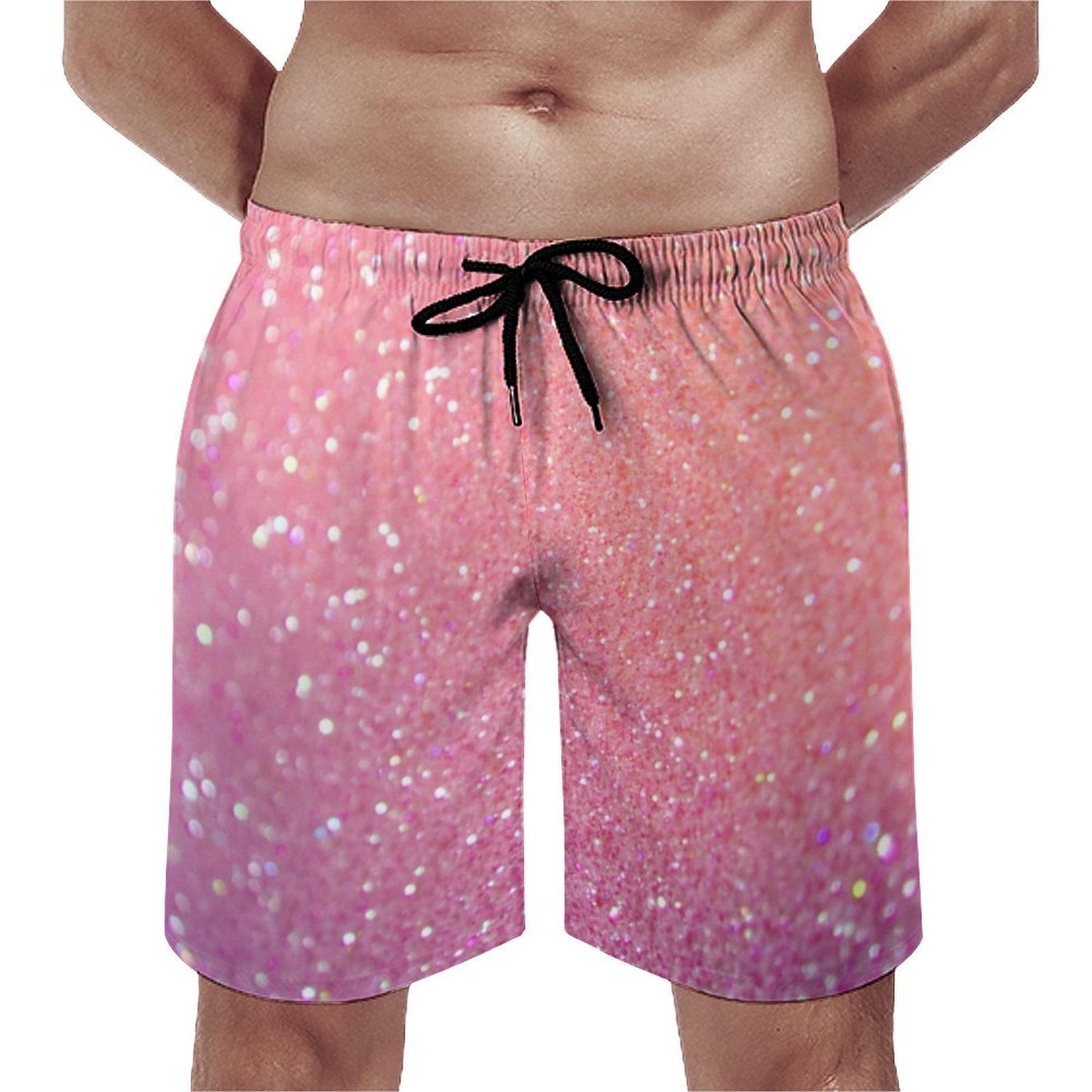 Trendy Glitter Look Pink Purple Elegant Men's Swim Trunks Summer Board Shorts Quick Dry Beach Short with Pockets