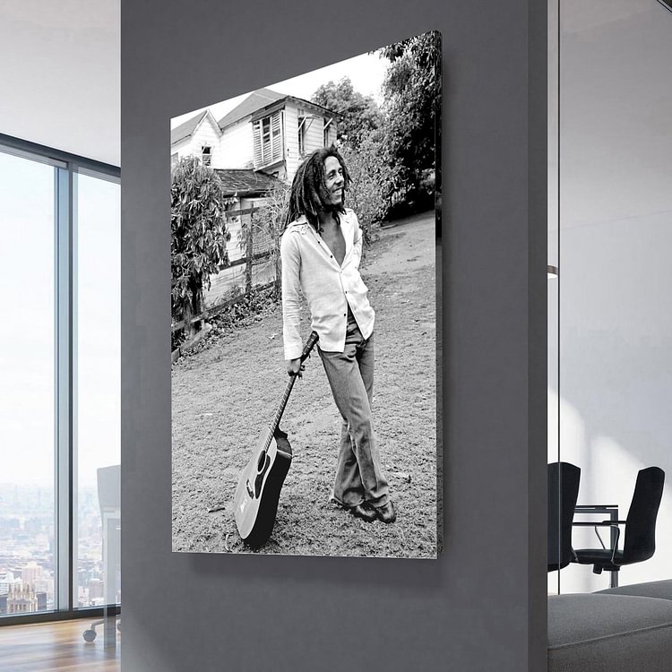 bob marley leaning on guitar poster