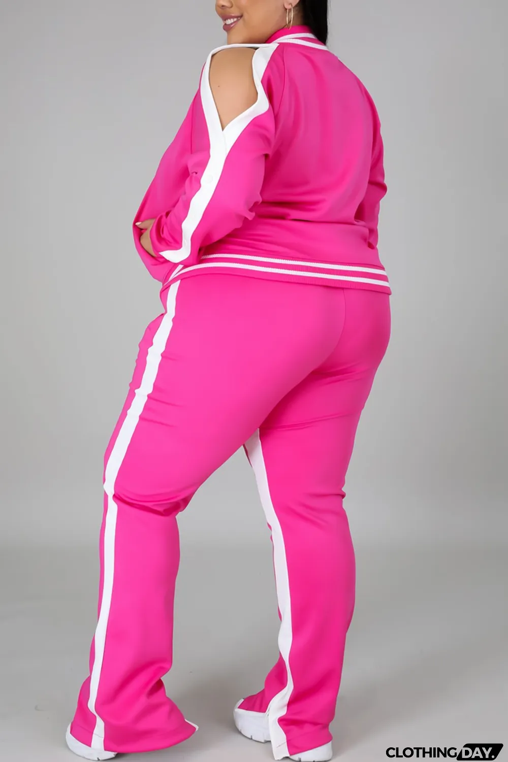 Black Fashion Casual Sportswear Zipper Collar Long Sleeve Regular Sleeve Patchwork Plus Size Set