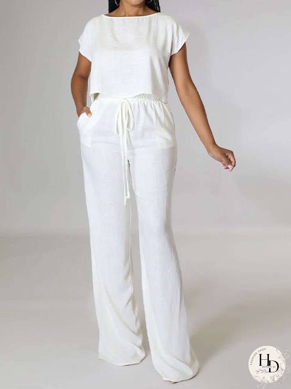 Women'S Sets Short Sleeve T-Shirt & Wide Leg Pants Two Piece Set