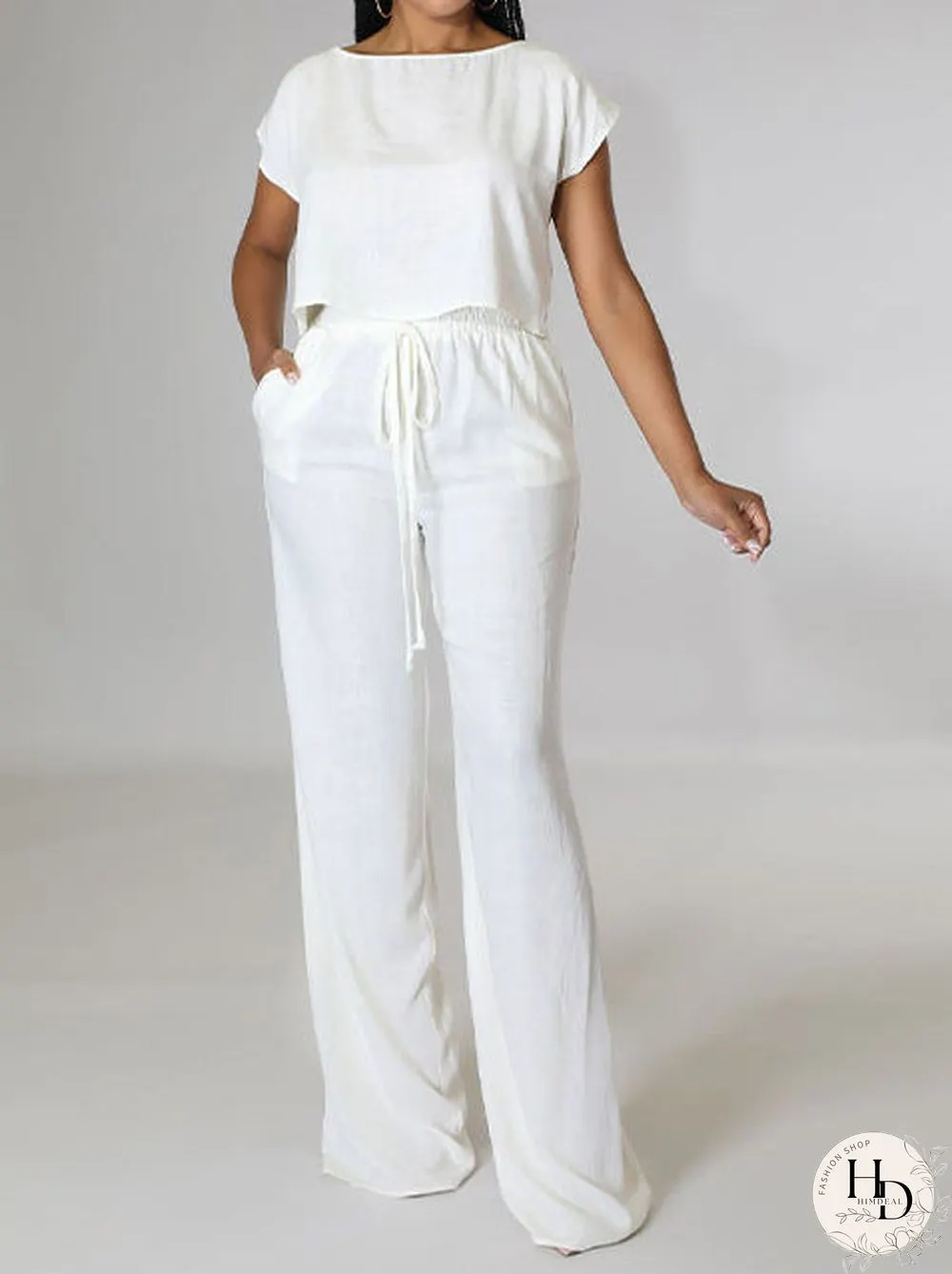 Women'S Sets Short Sleeve T-Shirt & Wide Leg Pants Two Piece Set