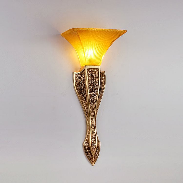 Yellow Glass Flared Wall Light Modern Style 1 Light Living Room Sconce Light Fixture in Gold, 9"/12" Wide