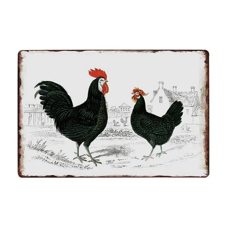 Poulet de ferme - enseignes en étain vintage / enseignes en bois - 7.9x11.8in & 11.8x15.7in
