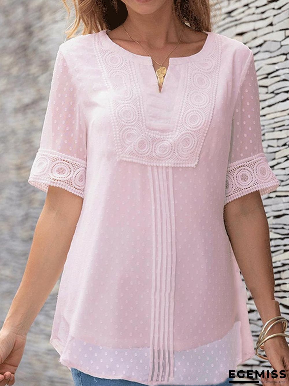 Casual All-match Solid Color Short-sleeved Pullover Blouse | EGEMISS