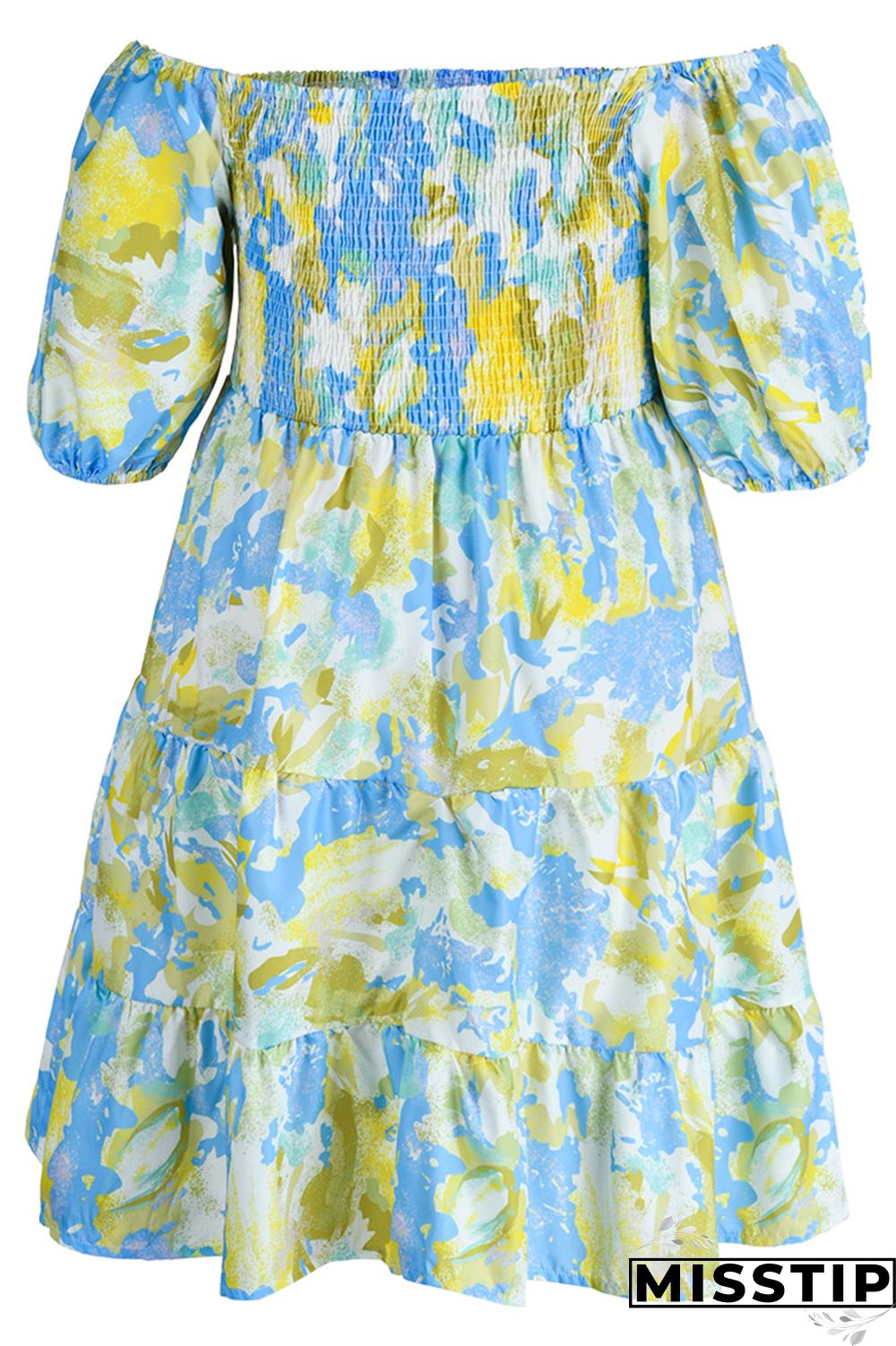Blue Fashion Casual Plus Size Print Patchwork O Neck Short Sleeve Dress