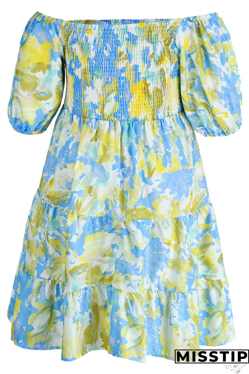 Blue Fashion Casual Plus Size Print Patchwork O Neck Short Sleeve Dress