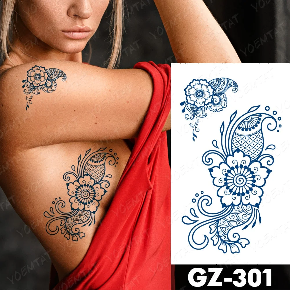 Juice Lasting Waterproof Temporary Tattoo Stickers Lotus Totem Flower Mandala Flash Tattoos Ink Fatima Hand Body Art Fake Tatto