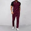 Men's Casual Color-Block Waffle-Knit Short-Sleeve T-Shirt & Long Pants Two-Piece Set by Inlyline
