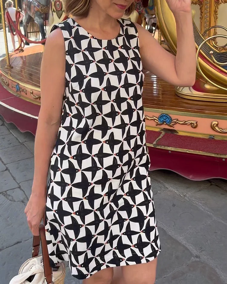 Sleeveless Printed Dress