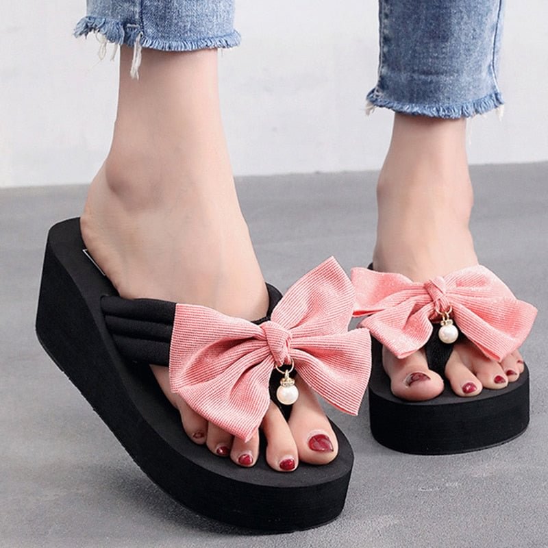 2022 Bowknot woman Slippers Fashion Anti Skidding Platform Slipsole Flip Flops Beach Shoes Woman Sloffen Dames Women's Sandals
