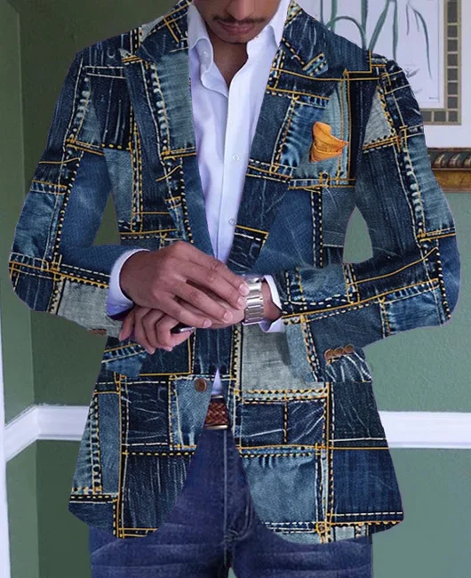 Business Casual Single Breasted Chest Pocket Patchwork Blazer 