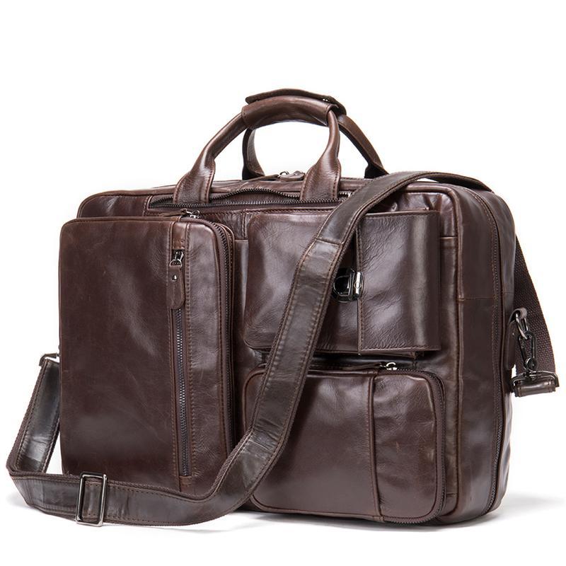 Men's Briefcase 17 Inch Computer Bag Leather Multi-Function Handbag Business Travel Bag
