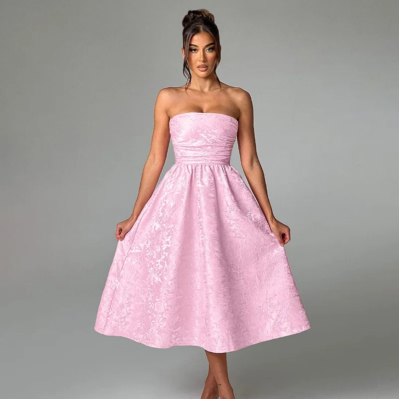 Uveng Uveng Women's New Temperament Sexy Slim Jacquard Satin Wipe Chest Money Dress Female