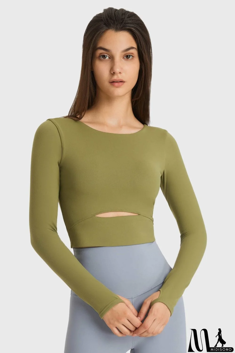 MidiSono - Cutout Long Sleeve Cropped Sports Top