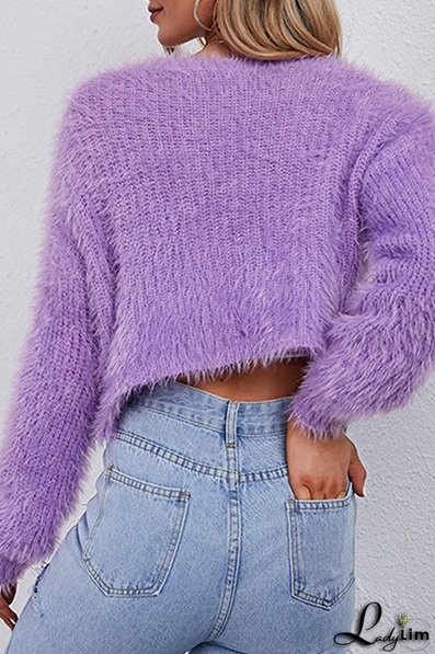 Solid Split Joint Buttons V Neck Outerwear