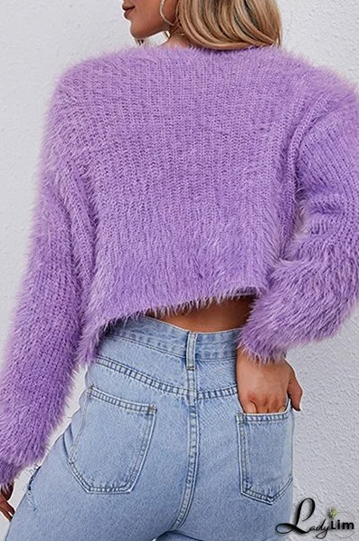 Solid Split Joint Buttons V Neck Outerwear