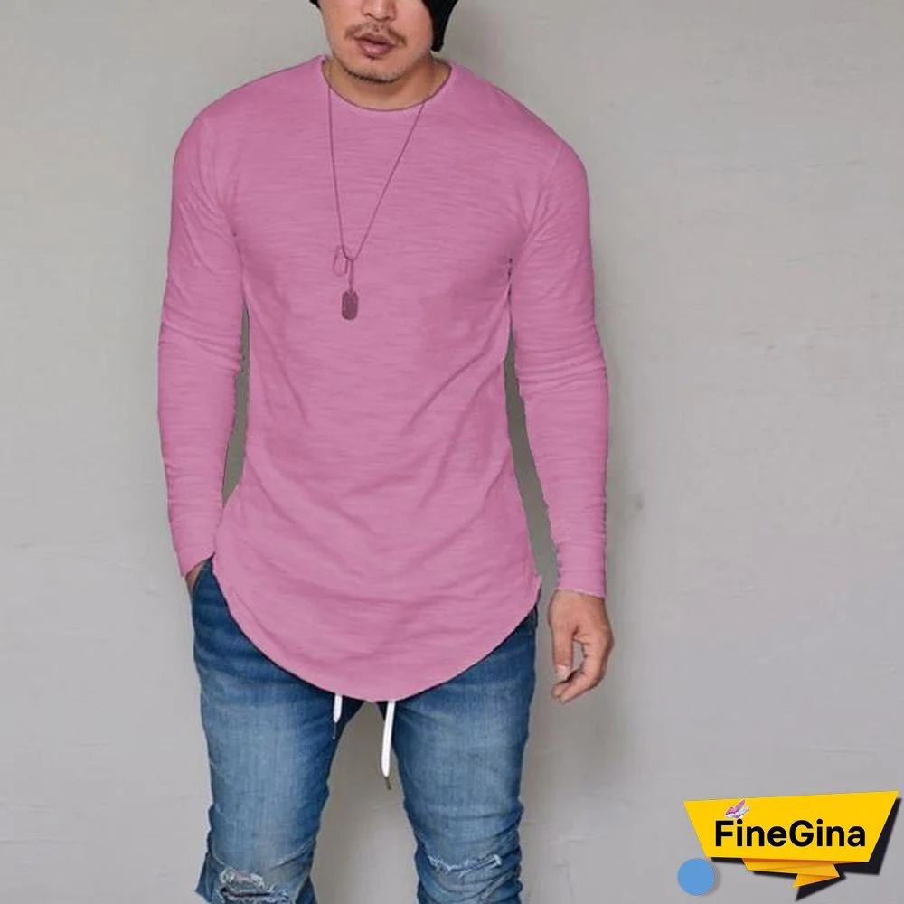 Plus Size Fashion Casual Slim Elastic Soft Solid Long Sleeve Men T Shirts Male Fit Tops Tee