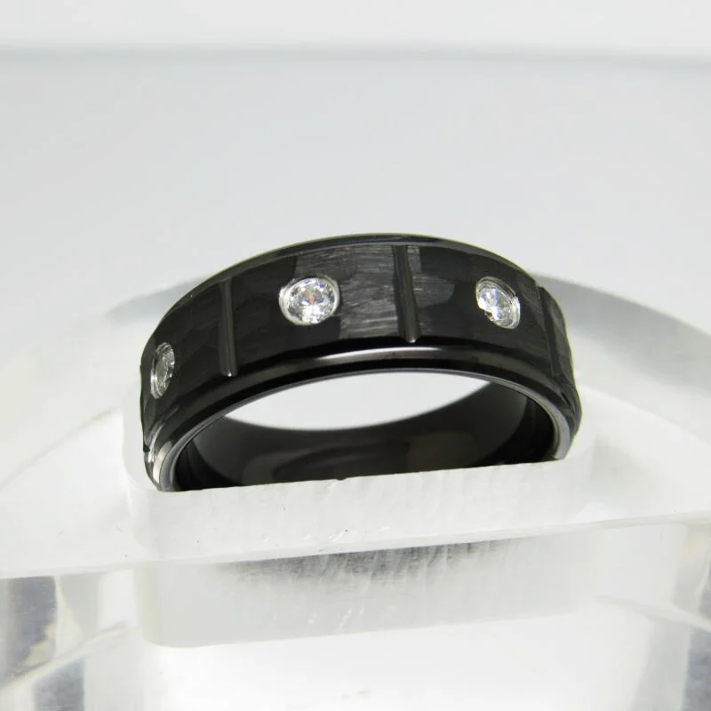 8MM Black Tungsten Carbide Rings With Open-Step Hammered Pattern Eight-Slot Vacuum Electric Womens And Mens 